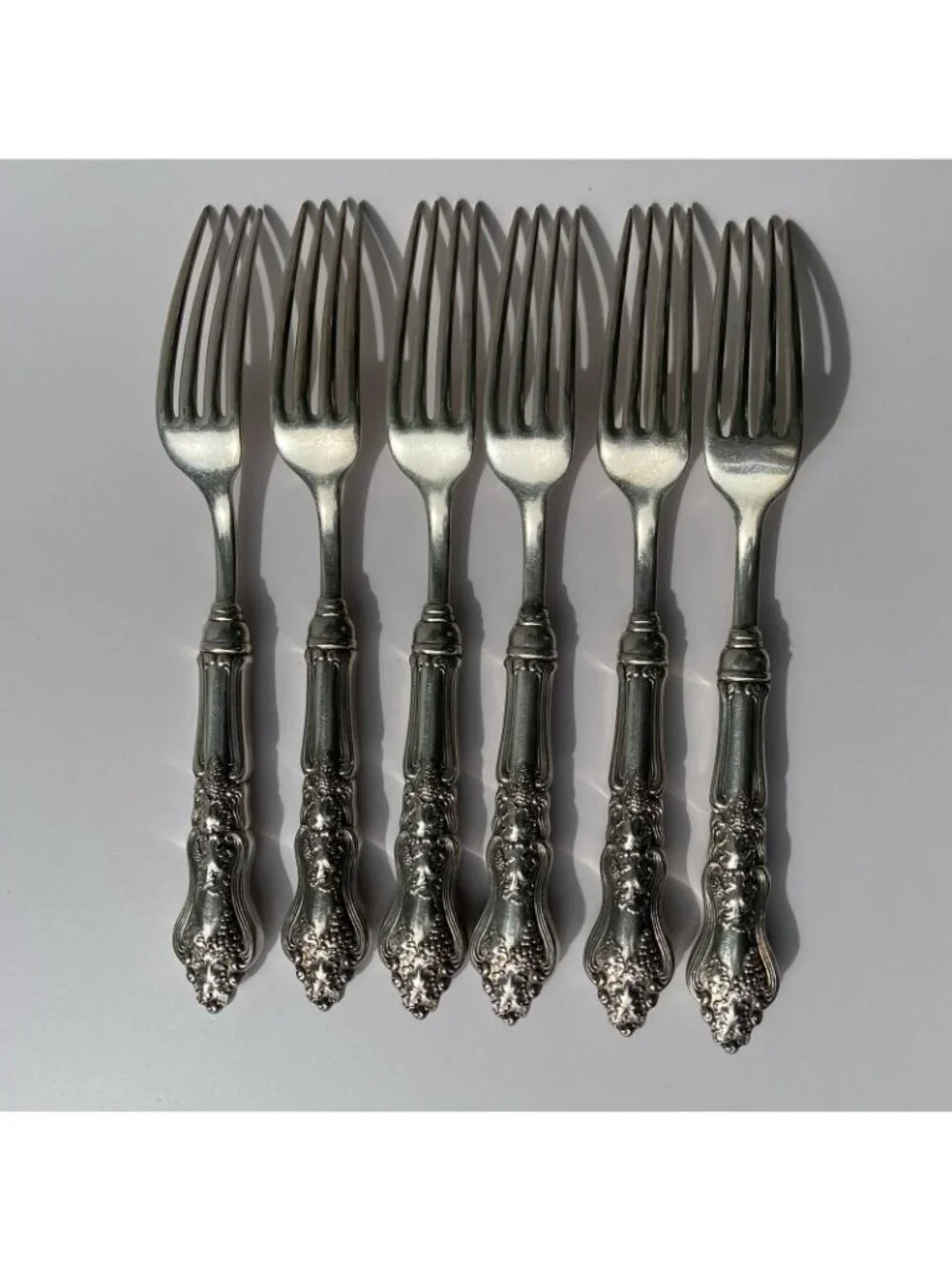 Moselle Hollow Handle Dinner Fork Lot 6 International Silver 7.5” Grapes Leaves